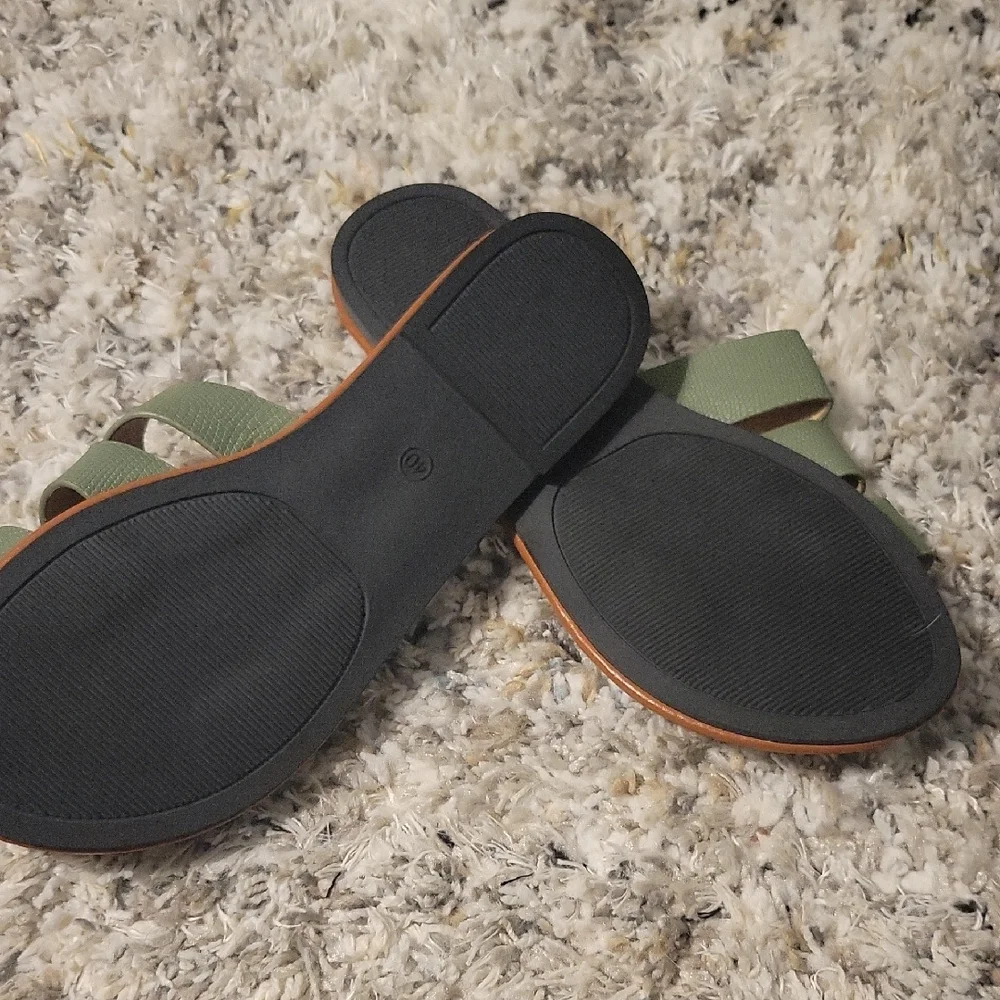 Olive Green Double Strap Slide Sandals - Women